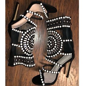 Pearl and Rhinestone Embellished Strappy Heels